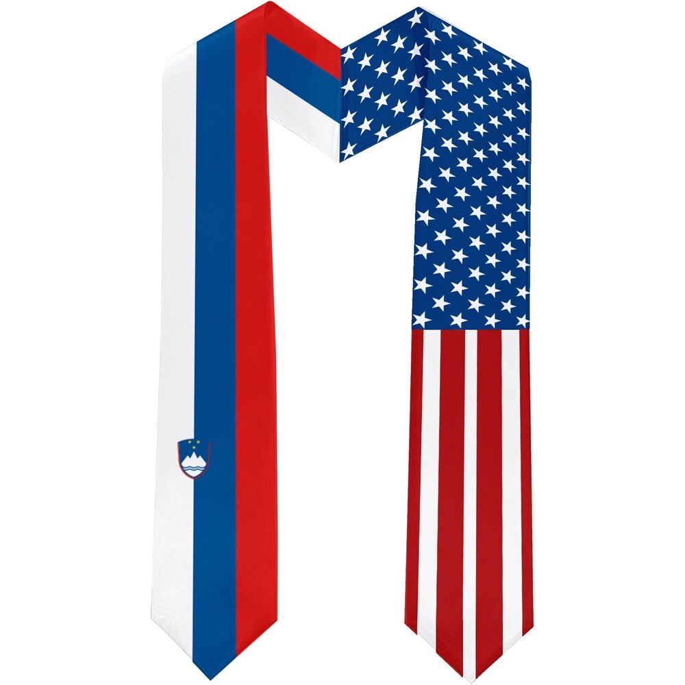 8048 2025 Slovenia Flag and USA Flag Graduation Stole Graduation Sash
